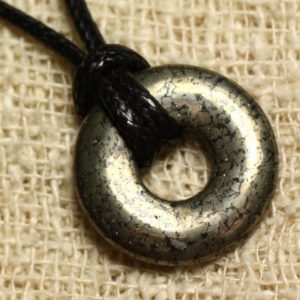 Shop Pyrite Pendants! Stone – Pyrite Golden Donut 20mm pendant necklace | Natural genuine Pyrite pendants. Buy crystal jewelry, handmade handcrafted artisan jewelry for women.  Unique handmade gift ideas. #jewelry #beadedpendants #beadedjewelry #gift #shopping #handmadejewelry #fashion #style #product #pendants #affiliate #ad