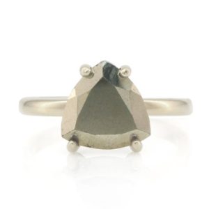 Shop Pyrite Rings! Bold Trillion Pyrite Ring · Trillion Solitaire Ring · 925 Fine Sterling Silver Ring · Stackable Gemstone Ring · Handmade Cocktail Ring | Natural genuine Pyrite rings, simple unique handcrafted gemstone rings. #rings #jewelry #shopping #gift #handmade #fashion #style #affiliate #ad