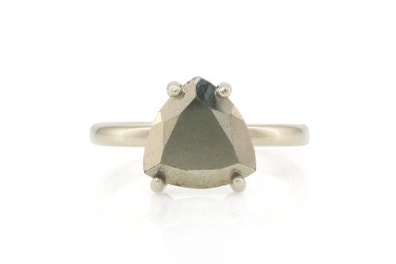 Bold Trillion Pyrite Ring · Trillion Solitaire Ring · 925 Fine Sterling Silver Ring · Stackable Gemstone Ring · Handmade Cocktail Ring