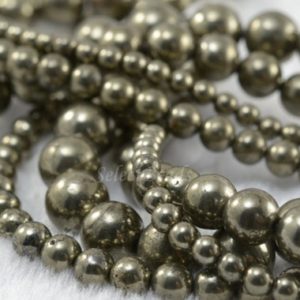 Shop Pyrite Beads! natural pyrite smooth round beads – quality pyrite gemstone jewelry beads – Fools Gold round stone beads – 4-10mm ball beads – 15inch strand | Natural genuine beads Pyrite beads for beading and jewelry making.  #jewelry #beads #beadedjewelry #diyjewelry #jewelrymaking #beadstore #beading #affiliate #ad