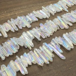 Shop Quartz Crystal Beads! Tiny Aura AB Crystal Quartz Points Beads Polished Mystic Crystals Points Stick Beads Quartz Necklace Supplies 5-8*12-30mm | Natural genuine beads Quartz beads for beading and jewelry making.  #jewelry #beads #beadedjewelry #diyjewelry #jewelrymaking #beadstore #beading #affiliate #ad