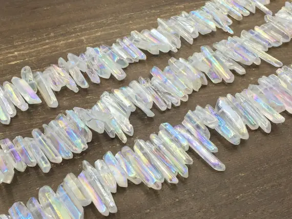 Tiny Aura Ab Crystal Quartz Points Beads Polished Mystic Crystals Points Stick Beads Quartz Necklace Supplies 5-8*12-30mm