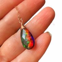 Rainbow Ammonite Quartz Pendant Necklace, 14k Rose Gold Fill Chain, Gemstone Jewelry, Wire Wrapped. | Natural genuine Gemstone jewelry. Buy crystal jewelry, handmade handcrafted artisan jewelry for women.  Unique handmade gift ideas. #jewelry #beadedjewelry #beadedjewelry #gift #shopping #handmadejewelry #fashion #style #product #jewelry #affiliate #ad