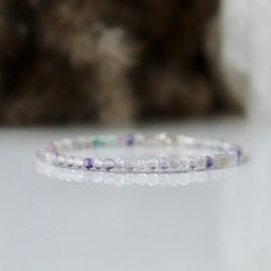 Rainbow Fluorite bracelet, Genuine Fluorite 3mm with sterling silver, bracelet femme, healing Fluorite jewellery, Raw Fluorite gift