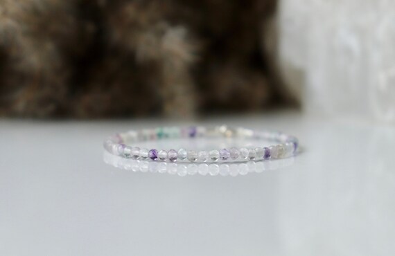 Rainbow Fluorite Bracelet, Genuine Fluorite 3mm With Sterling Silver, Bracelet Femme, Healing Fluorite Jewellery, Raw Fluorite Gift