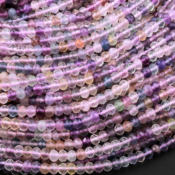 Natural Rainbow Fluorite Faceted 4mm Rondelle Beads Micro Laser Cut Multicolor Gemstone Beads 15.5" Strand Natural Rainbow Fluorite Faceted 4mm Rondelle Beads Micro Laser Cut Multicolor Gemstone Beads 15.5" Strand