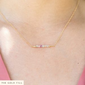 Rainbow Fluorite Beaded Bar Necklace – Dainty Gemstone Jewelry