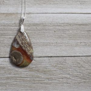 Mushroom Rhyolite Pendant – Pear – Natural Hand Polished Stone – Sterling Silver – Pendant Necklace – Choice of Chain | Natural genuine Rainforest Jasper pendants. Buy crystal jewelry, handmade handcrafted artisan jewelry for women.  Unique handmade gift ideas. #jewelry #beadedpendants #beadedjewelry #gift #shopping #handmadejewelry #fashion #style #product #pendants #affiliate #ad