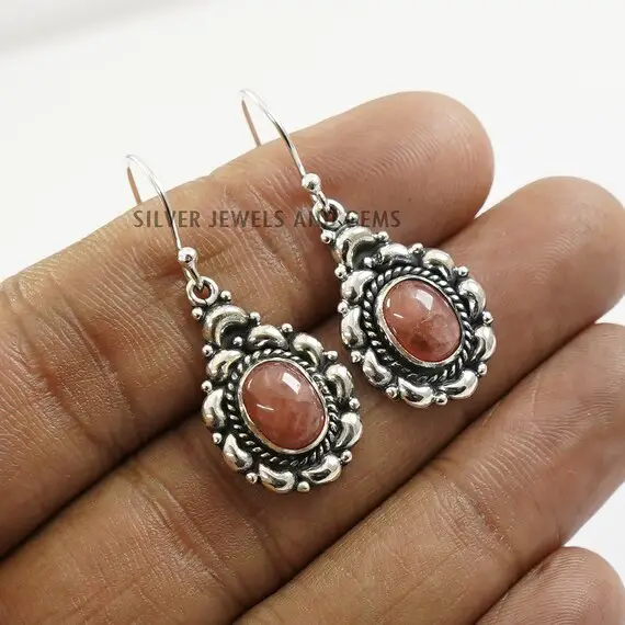 Natural Rhodochrosite Earrings, Oval Designer Earrings, Pink Gemstone Earrings, Wedding Earrings, 925 Sterling Silver Handmade Earrings