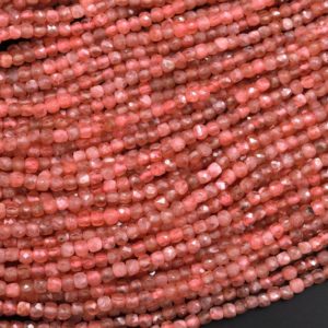 Shop Rhodochrosite Beads! AAA Natural Pink Rhodochrosite Faceted 2mm 3mm Cube Square Dice Beads Gemstone 15.5" Strand | Natural genuine beads Rhodochrosite beads for beading and jewelry making.  #jewelry #beads #beadedjewelry #diyjewelry #jewelrymaking #beadstore #beading #affiliate #ad