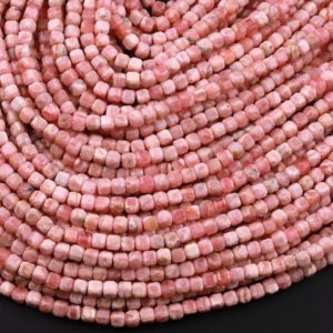 Shop Rhodochrosite Beads! Natural Pink Rhodochrosite Faceted 3mm Cube Square Dice Beads Gemstone 15.5" Strand | Natural genuine beads Rhodochrosite beads for beading and jewelry making.  #jewelry #beads #beadedjewelry #diyjewelry #jewelrymaking #beadstore #beading #affiliate #ad