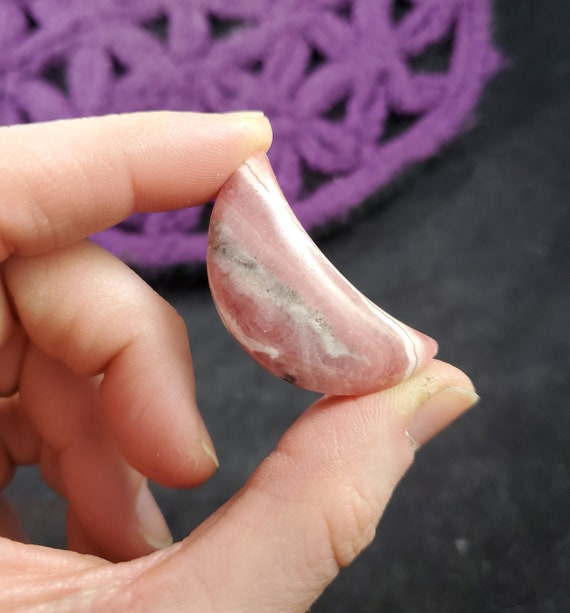 Rhodochrosite Crescent Mini Moon Carving Crystals Magick Stones Starseed Polished Moonchild Bright Pink