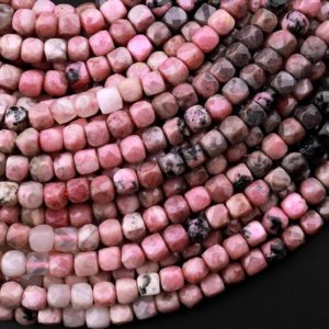 Shop Rhodonite Faceted Beads! Natural Pink Rhodonite Faceted 4mm Cube Square Dice Beads 15.5" Strand | Natural genuine faceted Rhodonite beads for beading and jewelry making.  #jewelry #beads #beadedjewelry #diyjewelry #jewelrymaking #beadstore #beading #affiliate #ad