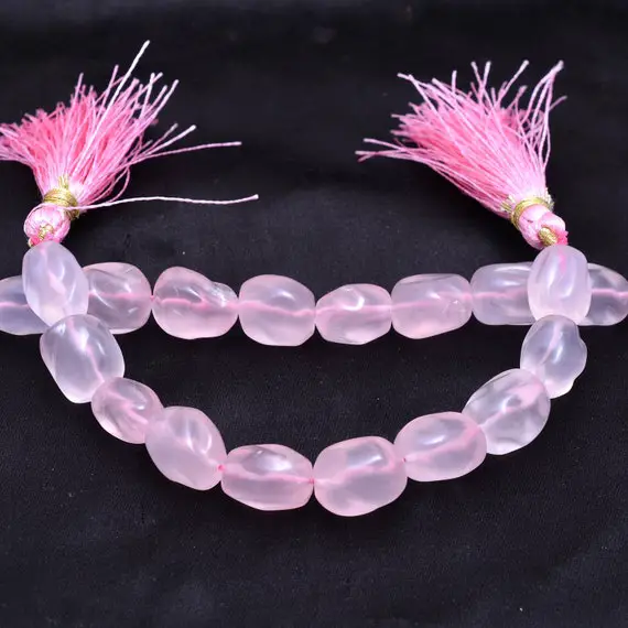 Aaa+ Rose Quartz Rare Gemstone Carving 10mm-12mm Nugget Beads | Natural Pink Rose Quartz Gemstone Oval Tumbled Smooth Beads | 5inch Strand