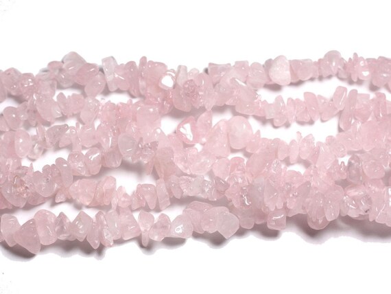 Fil 80cm 245pc Environ - Perles Pierre Quartz Rose Rocailles Chips 4-10mm Rose Clair Transparent