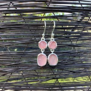 Shop Rose Quartz Earrings! Rose Quartz Silver Drops, Womens Gemstone Earrings, Christmas Gift Idea | Natural genuine Rose Quartz earrings. Buy crystal jewelry, handmade handcrafted artisan jewelry for women.  Unique handmade gift ideas. #jewelry #beadedearrings #beadedjewelry #gift #shopping #handmadejewelry #fashion #style #product #earrings #affiliate #ad