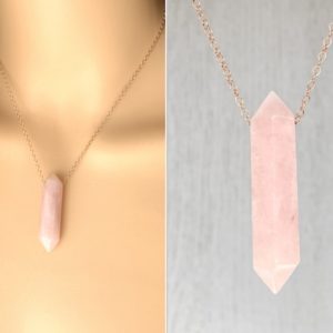 Rose Quartz Necklace, Raw Rose Quartz Crystal Pendant Necklace Sterling Silver, Pink Gemstone Jewelry, Big Pink Stone Necklace Gold Filled | Natural genuine Gemstone pendants. Buy crystal jewelry, handmade handcrafted artisan jewelry for women.  Unique handmade gift ideas. #jewelry #beadedpendants #beadedjewelry #gift #shopping #handmadejewelry #fashion #style #product #pendants #affiliate #ad