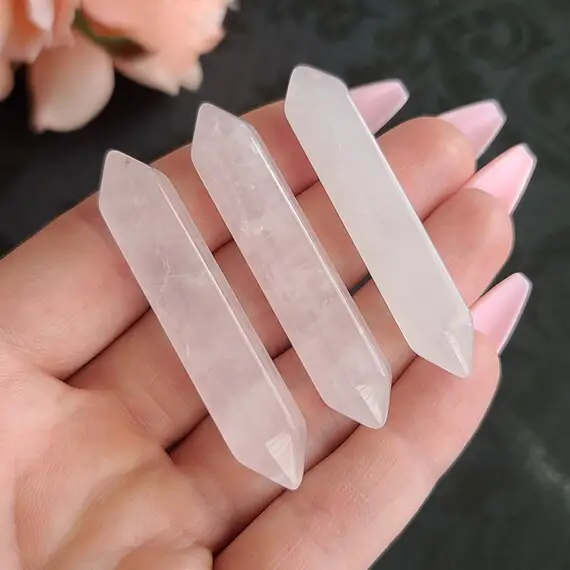 Small Rose Quartz Double Terminated Wands 2", Bulk Lots Of Dt Crystal Points For Jewelry Making Or Crystal Grids