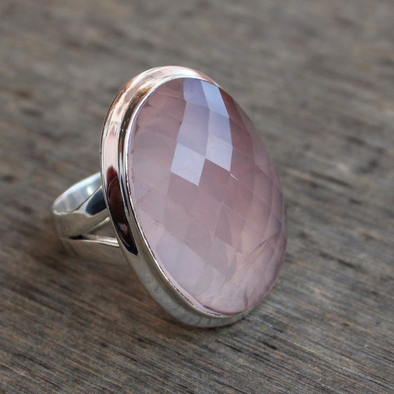 Rose Quartz Sterling Silver Handmade Rings, Gift For Her, Pink Quartz, Natural Gemstone, Love Stone, Valentine Day Gift, Anniversary Gift