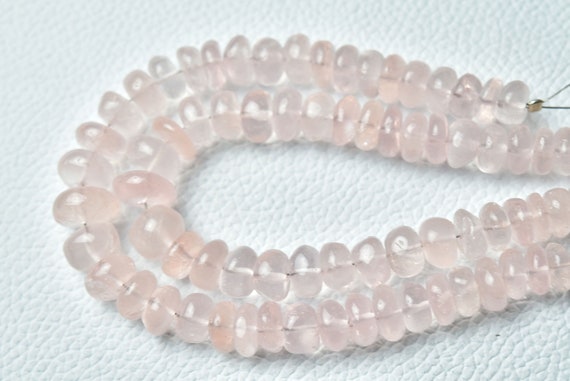 Natural Rose Quartz Rondelle Beads 8mm To 10mm Smooth Rondelle Jewelry Gemstone Beads Rose Quartz Plain Beads Strand 7 Inches Strand No5637