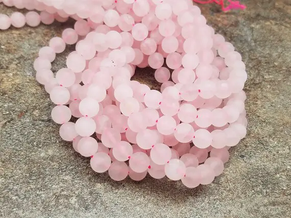4mm Or 6mm Or 8mm Natural Rose Quartz Matte Round Beads, 15 Inch