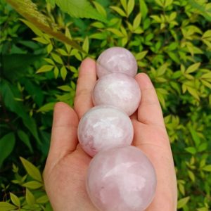 Shop Rose Quartz Shapes! Rose Quartz Sphere 1.5" (30-40mm) | Natural genuine stones & crystals in various shapes & sizes. Buy raw cut, tumbled, or polished gemstones for making jewelry or crystal healing energy vibration raising reiki stones. #crystals #gemstones #crystalhealing #crystalsandgemstones #energyhealing #affiliate #ad