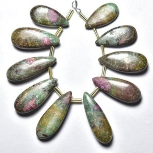 Natural Ruby Fuchsite Plain Pear Beads 9x17mm to 10x25mm Smooth Pear Briolettes Gemstone Beads Superb Ruby Fuchsite Beads – 10 Pieces No4835
