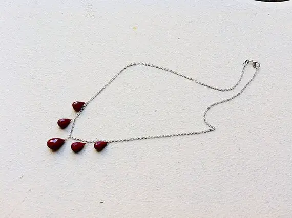 Indian Burgundy Ruby Necklace Sterling Silver.  Natural Dark Red Ruby Jewelry. July Birthstone.  Feminine