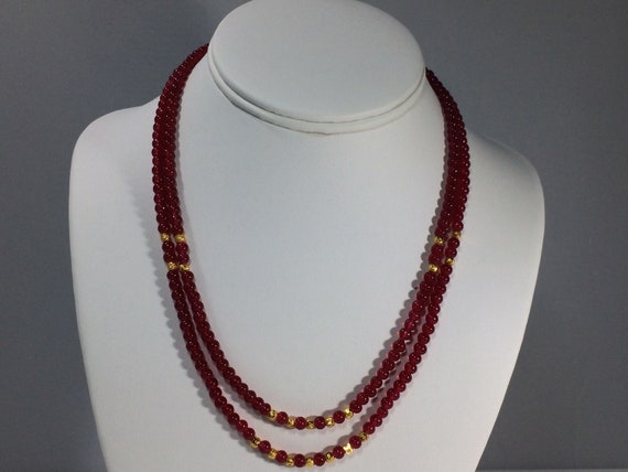 Ruby Necklace, Ruby Necklace, Natural Ruby Necklace, Two Strand Genuine Ruby Gemstone Necklace, Birthstone Necklace, Natural Ruby Necklace