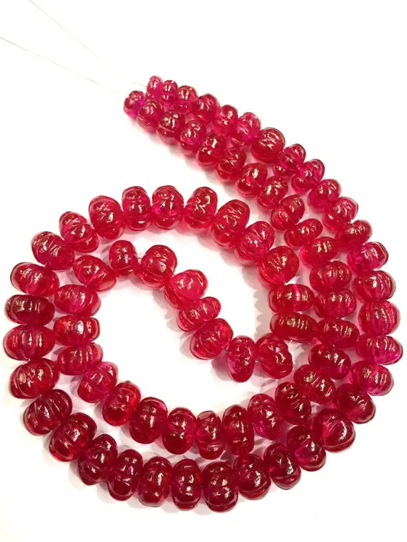 Extremely Beautiful~~very Rare Ruby Corundum Melon Beads Ruby Hand Carved Beads Ruby Pumpkin Shape Beads Ruby Gemstone Beads Wholesale Price