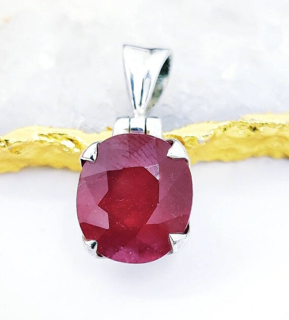Ruby Faceted Pendant, 925 Sterling Silver, July Birthstone, Red Stone, Thanksgiving Gift, Anniversary Gift, Valentine's Gift. Free Shipping.