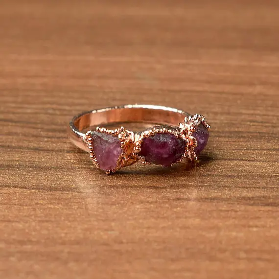 Natural Raw Ruby Gemstone Ring  Electroformed Copper Ring  Womens Ring  Raw Stone Ring  Birthstone Ring  Dainty Ring  Anniversary Gift