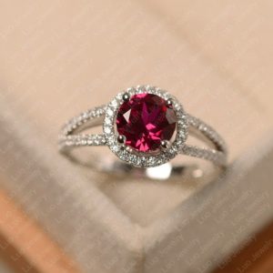 Shop Ruby Rings! Round ruby ring, July birthstone red stone ring , sterling silver, engagement ring for women | Natural genuine Ruby rings, simple unique alternative gemstone engagement rings. #rings #jewelry #bridal #wedding #jewelryaccessories #engagementrings #weddingideas #affiliate #ad