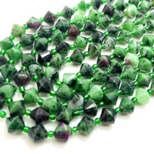 Shop Ruby Zoisite Faceted Beads! Natural Ruby Zoisite Bicone Beads Faceted 8mm Gemstone Beads 15.5" Strand – PGS315P | Natural genuine faceted Ruby Zoisite beads for beading and jewelry making.  #jewelry #beads #beadedjewelry #diyjewelry #jewelrymaking #beadstore #beading #affiliate #ad