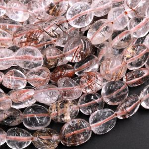 Shop Rutilated Quartz Chip & Nugget Beads! Natural Red Rutile Quartz Freeform Oval Pebble Nugget Beads Gemstone 15.5" Strand | Natural genuine chip Rutilated Quartz beads for beading and jewelry making.  #jewelry #beads #beadedjewelry #diyjewelry #jewelrymaking #beadstore #beading #affiliate #ad