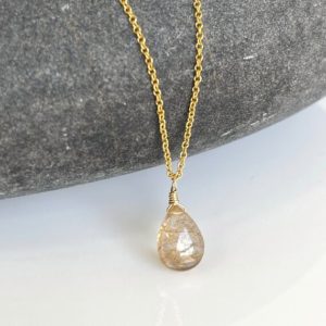 Shop Rutilated Quartz Pendants! Rutilated Quartz Necklace, Smooth Golden Rutile Teardrop Pendant, Simple Everyday Layering Necklace Gold or Silver, Minimalist Jewelry gift | Natural genuine Rutilated Quartz pendants. Buy crystal jewelry, handmade handcrafted artisan jewelry for women.  Unique handmade gift ideas. #jewelry #beadedpendants #beadedjewelry #gift #shopping #handmadejewelry #fashion #style #product #pendants #affiliate #ad