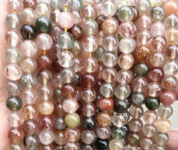 Natural Rutilated Quartz Smooth Round Beads,4mm 6mm 8mm 10mm 12mm Rutilated Quartz Beads Wholesale Supply,one Strand 15"