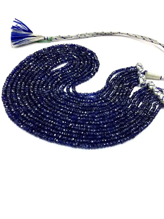 1 Strand Of 18 Inch Natural Faceted Blue Sapphire Rondelle Beads 3.5 To 4.mm Sapphire Gemstone Beads Top Quality