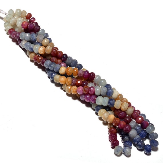 Natural Faceted 1 Strand 17" Multi Sapphire Rondelle Shape Gemstone Beads 7-8mm Beads