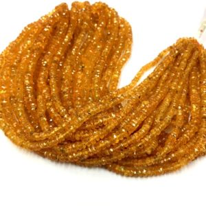 Shop Sapphire Faceted Beads! Natural Songea Sapphire Faceted Rondelle Beads 3-4mm Orange Sapphire Gemstone Beads 17" Strand Superb Quality Jewelry Making beads | Natural genuine faceted Sapphire beads for beading and jewelry making.  #jewelry #beads #beadedjewelry #diyjewelry #jewelrymaking #beadstore #beading #affiliate #ad