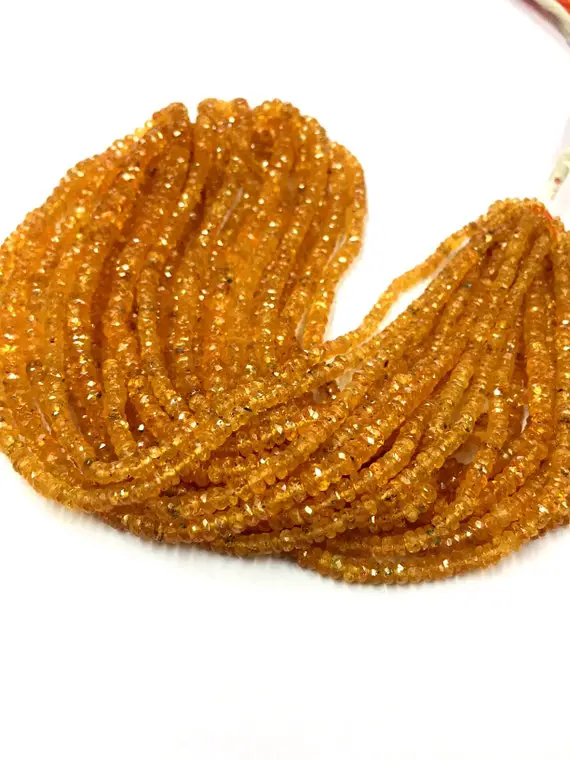Natural Songea Sapphire Faceted Rondelle Beads 3-4mm Orange Sapphire Gemstone Beads 17" Strand Superb Quality Jewelry Making Beads