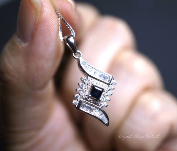Genuine Blue Sapphire Necklace - High Quality Dainty Sterling Silver - Blue Sapphire Necklace