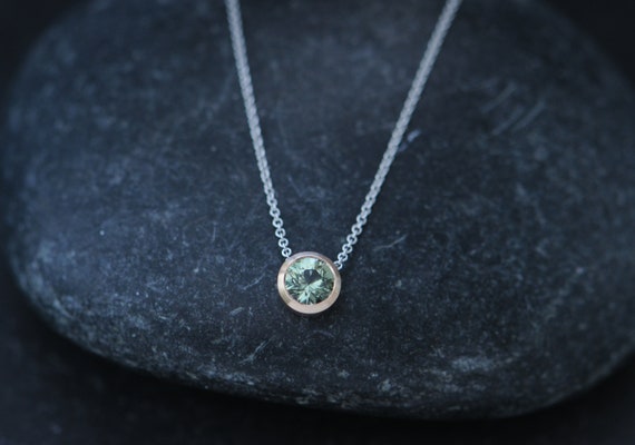 Green Sapphire Necklace In 18k Rose Gold - Green Gemstone Pendant Necklace Gift For Her
