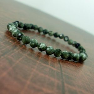 Shop Seraphinite Jewelry! Dainty Seraphinite faceted Bracelet 4mm, Natural Gemstone Beaded Women Men Bracelet, Sagittarius Birthstone Bracelet, Gift for Her +Gift Box | Natural genuine Seraphinite jewelry. Buy crystal jewelry, handmade handcrafted artisan jewelry for women.  Unique handmade gift ideas. #jewelry #beadedjewelry #beadedjewelry #gift #shopping #handmadejewelry #fashion #style #product #jewelry #affiliate #ad
