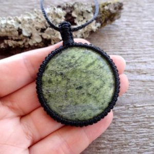 Green Serpentine round stone pendant necklace, Calming healing Stones, Heart Chakra gemstone pendants | Natural genuine Serpentine pendants. Buy crystal jewelry, handmade handcrafted artisan jewelry for women.  Unique handmade gift ideas. #jewelry #beadedpendants #beadedjewelry #gift #shopping #handmadejewelry #fashion #style #product #pendants #affiliate #ad