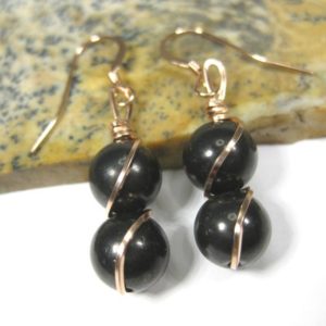Shop Shungite Earrings! Russian Shungite Earrings In 14k Rose Gold Wire On 14k Rose Gold Filled French Hooks Or 14k Rose Gold Filled Leverbacks | Natural genuine Shungite earrings. Buy crystal jewelry, handmade handcrafted artisan jewelry for women.  Unique handmade gift ideas. #jewelry #beadedearrings #beadedjewelry #gift #shopping #handmadejewelry #fashion #style #product #earrings #affiliate #ad