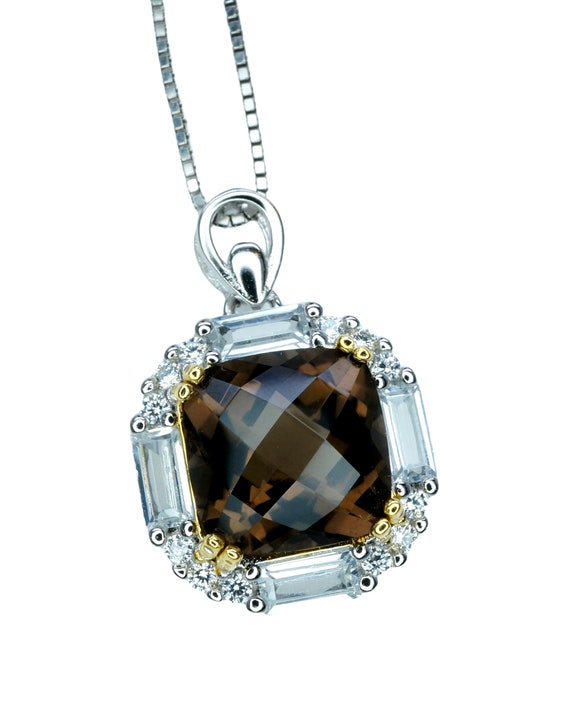 Genuine Smoky Quartz Necklace - 18kgp @ Sterling Silver - Protective Gemstone - Root Chakra Healing - Smoky Quartz Pendant #309