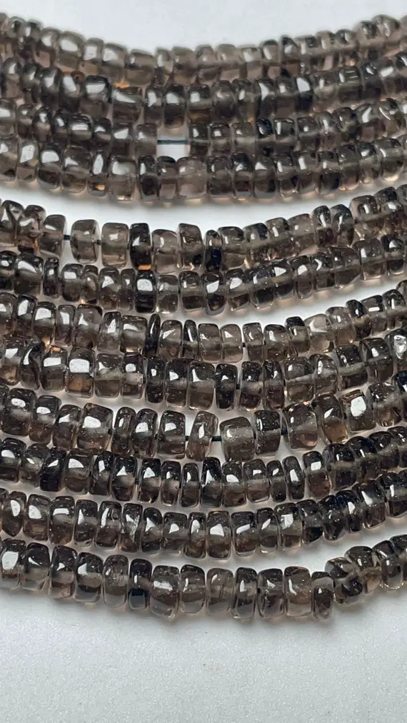Independence Day Sale Natural Smokey Quartz Smooth Tyre Shaped Beads, Smokey Tyre Beads, 15 Inches Strand, 5 Mm Smokey Beads An Amazing Item