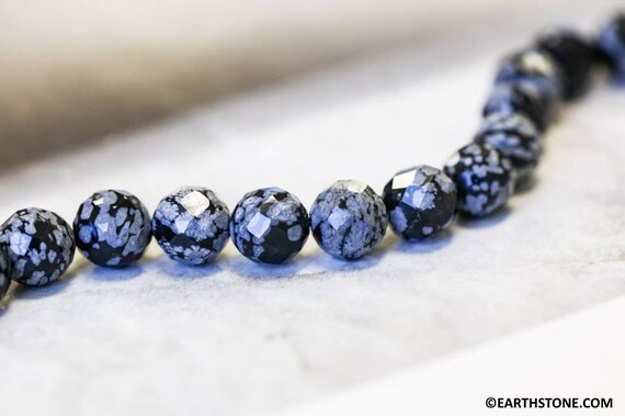 M/ Snowflake Obsidian 10mm/ 8mm/ 6mm Faceted Round Beads 16" Strand Natural Obsidian Gemstone Beads For Jewelry Making