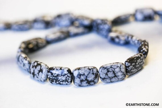 M/ Snowflake Obsidian 10x14mm/ 13x18mm Flat Rectangle Beads 15.5" Strand Natural Gray/black Gemstone Beads For Jewelry Making